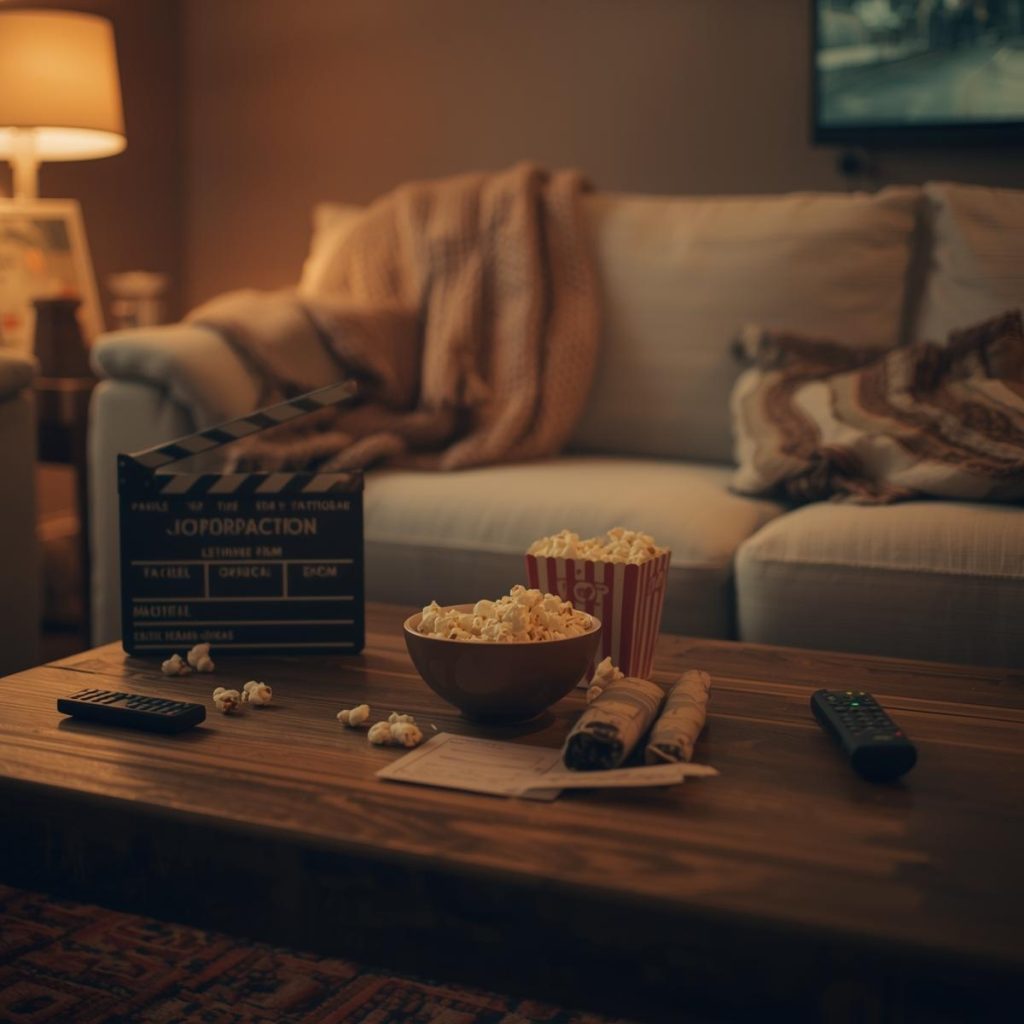 film di natale serata cozy divano coperta cinema casa