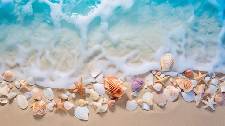 Spiaggia estiva con sabbia chiara e conchiglie sparse